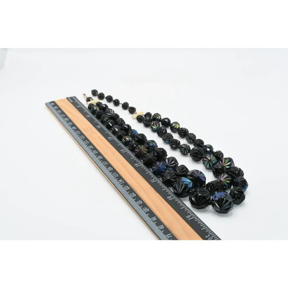 Vintage West Germany Black Iridescent Lucite Bead Necklace Double Strand
